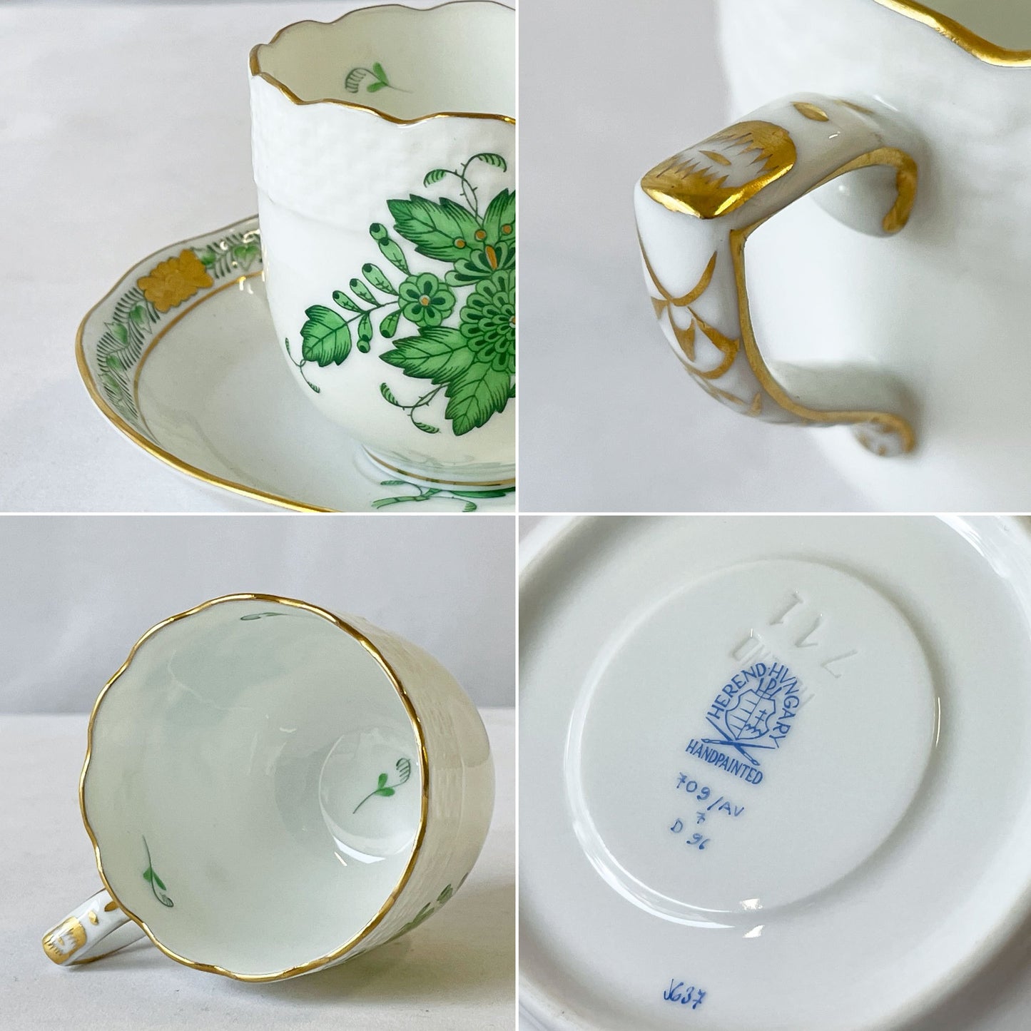 ヘレンド HEREND アポニーヒストリックグリーン デミタスカップ＆ソーサー 陶器 ハンドペイント ハンガリー 雑貨 ◇