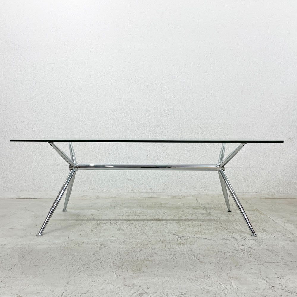 ミディ MIDJ ブリオーソ Brioso ガラストップ ダイニングテーブル クロームメタルレッグ W200 x D100cm Studio Balutto イタリア モダンデザイン 〓