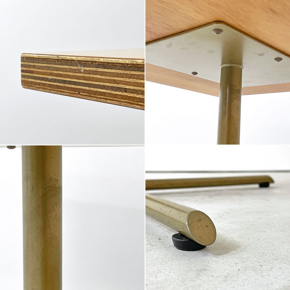 カフェテーブル スクエア 節入り杉天板 スチール脚 ゴールド W60 H73cm ナチュラルモダン ●