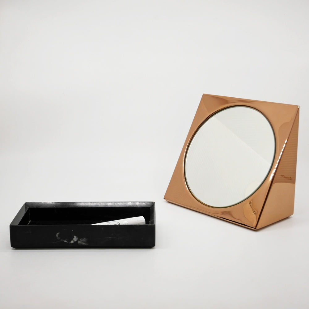 トムディクソン Tom Dixon 卓上ミラー 台座付き Lid Wedge Mirror + Base 大理石 コッパーカラー ●