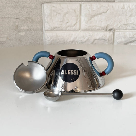 アレッシィ ALESSI 9097 シュガーボウル＆スプーン マイケル・グレイブス Michael Graves ステンレススチール プラスチック W13cm イタリア ◎