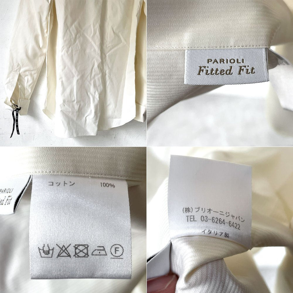 ブリオーニ Brioni ドレスシャツ PARIOLI コットン100％ Fitted Fit ワイドカラー イタリア製 メンズ40 クリーニング済 ★