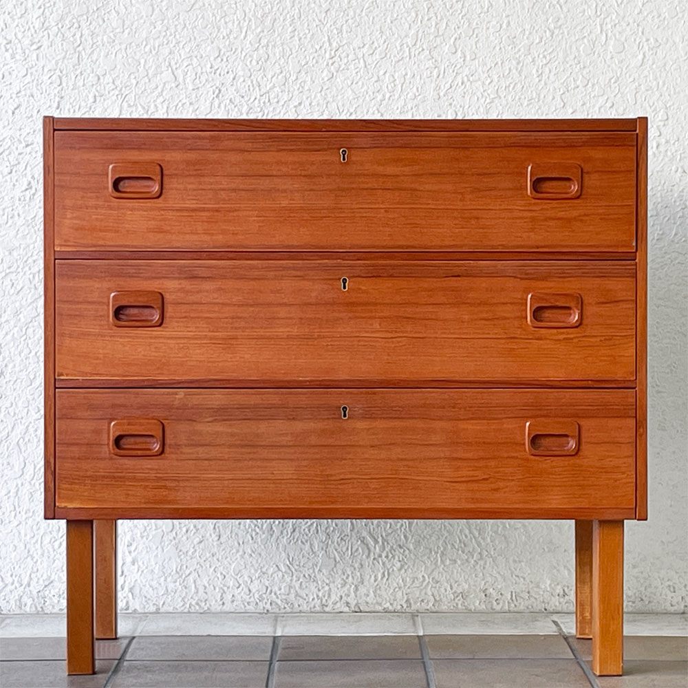 スウェーデン ビンテージ Vintage チーク材 チェスト 3ドロワー W75cm 北欧家具 ミッドセンチュリーデザイン ◇
