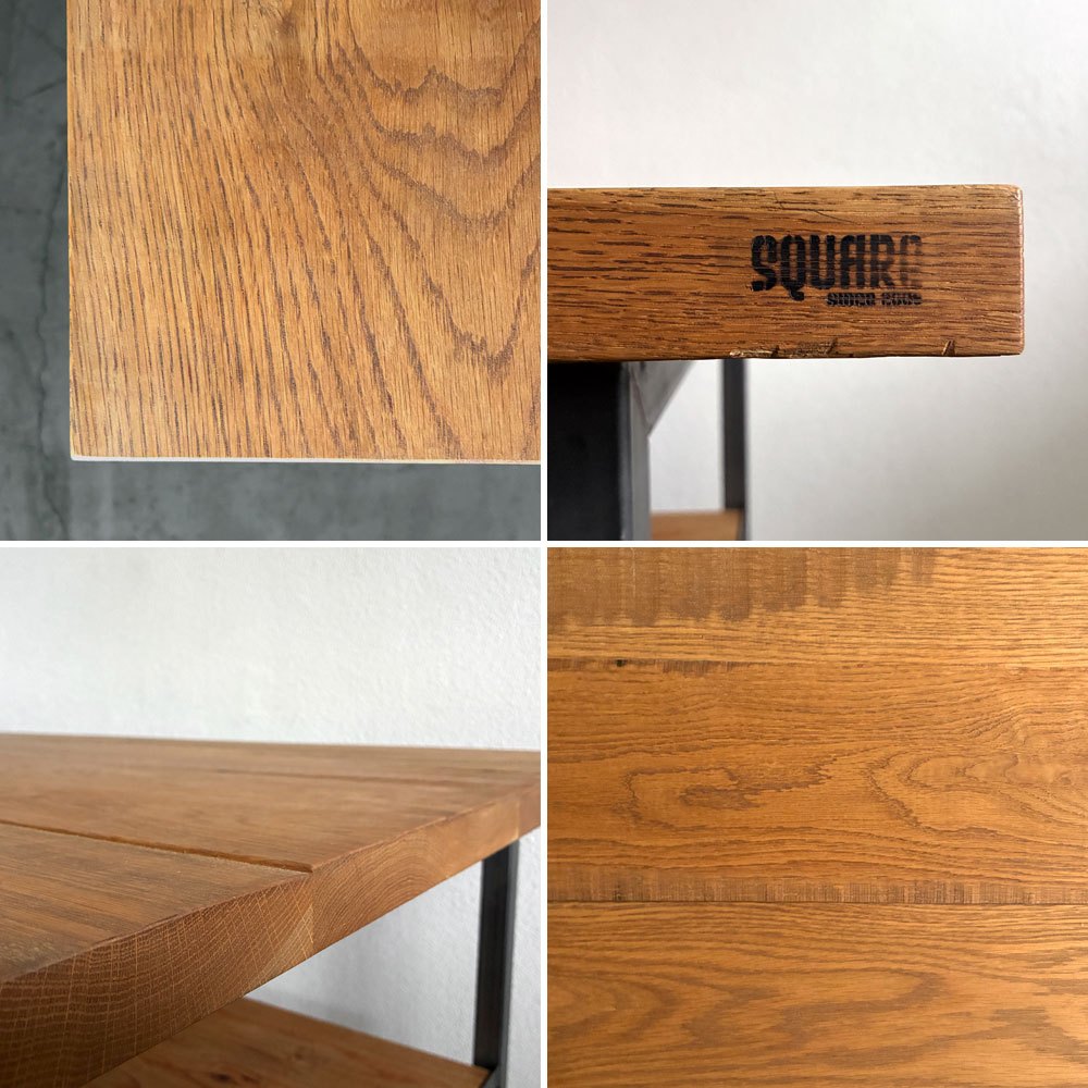 スクエアファニチャー SQUARE FURNITURE オーク 無垢材 ワーキングテーブル 作業台 W180cm スチール脚 シェルフ付き インダストリアル 店舗什器 A 〓