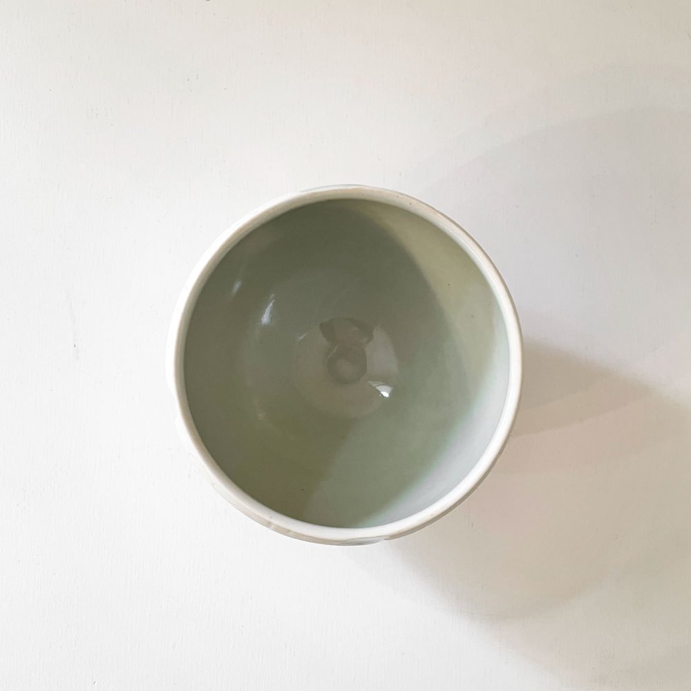 伊藤剛俊 Taketoshi Ito 掻き落とし 湯呑 フリーカップ グリーン Φ9cm 初期作品 益子焼 現代作家 ◎
