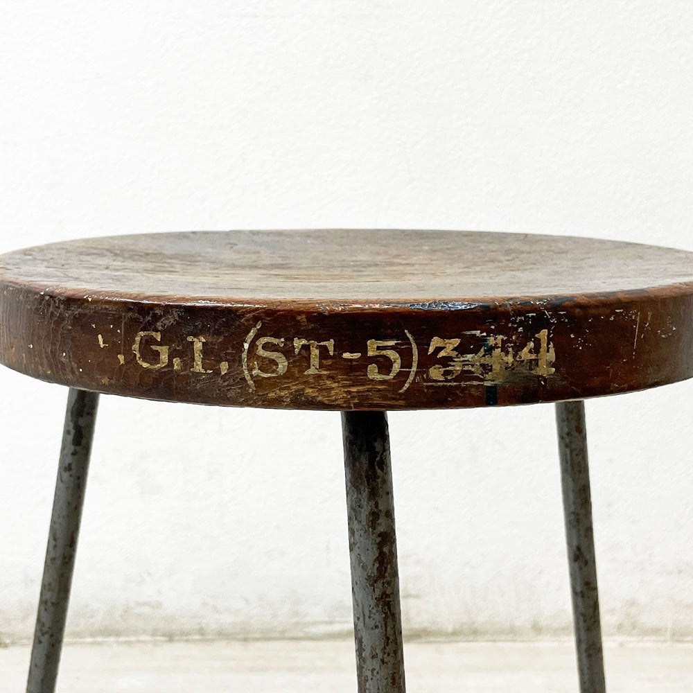ピエールジャンヌレ Pierre Jeanneret スツール Stool チーク材 三角脚 ビンテージ レター入り チャンディーガル 1960s ●