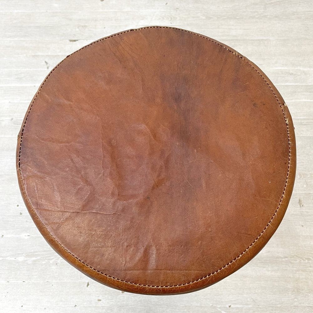 ビンテージ Vintage アイアン スツール レザー張り インダストリアルデザイン ●
