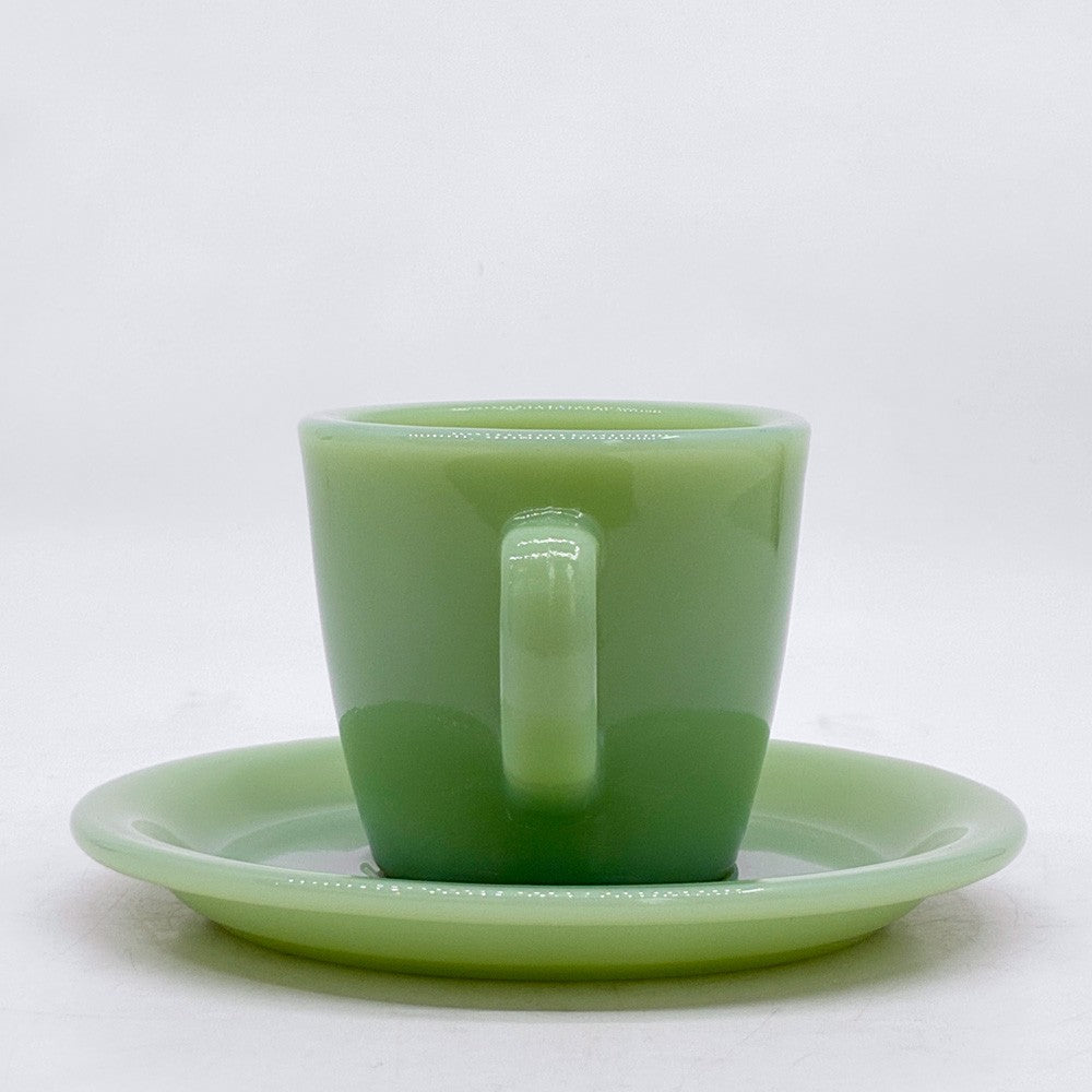 ファイヤーキング Fire King レストランウェアシリーズ ジェダイ Jade-ite ストレート カップ＆ソーサー Straight Cup&Saucer ミルクガラス USビンテージ アンカーホッキング B ●