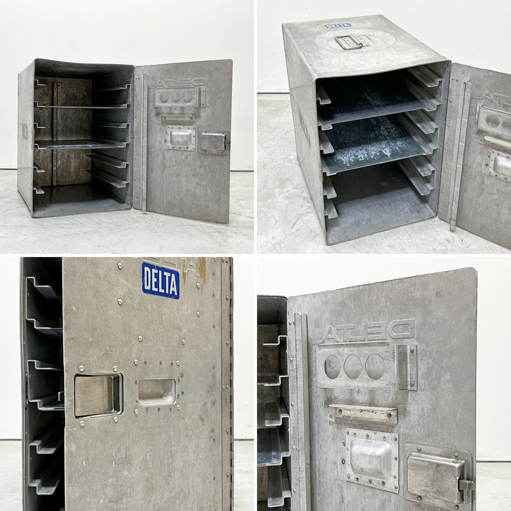 DELTA航空 ビンテージ ギャレーコンテナ ボックス Galley Box アルミ製 1ドア 6段 棚板付き 1960～70`s US Vintage C ●