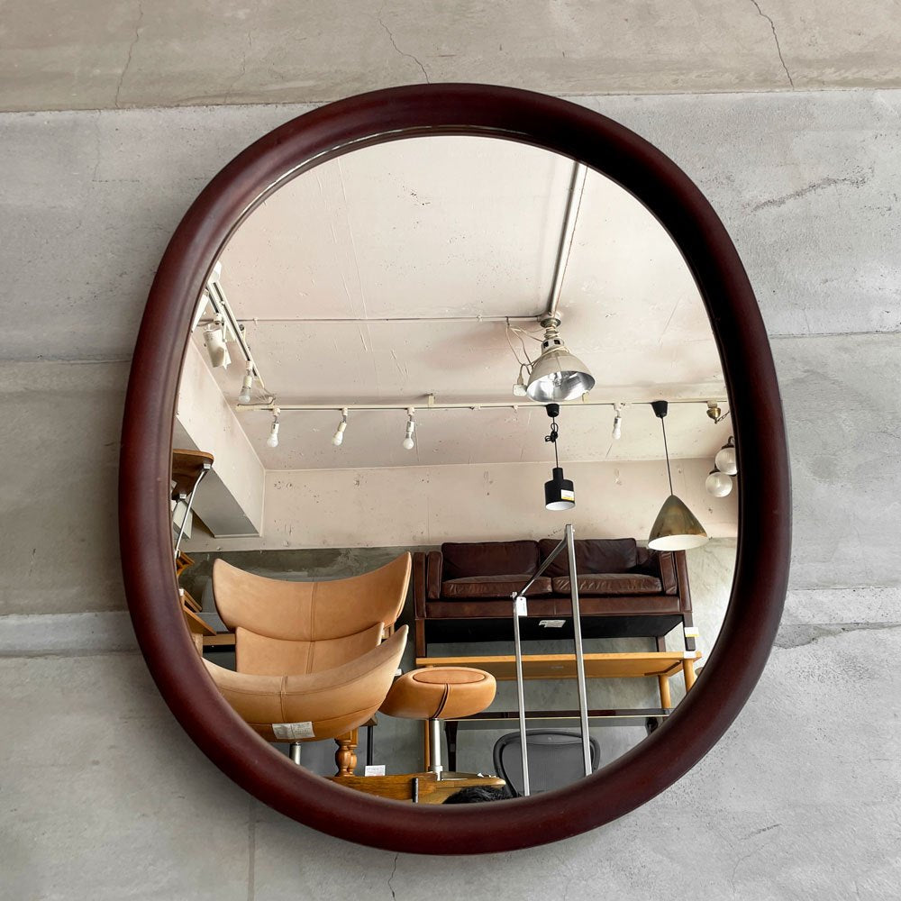 秋田木工 Akimoku 曲木鏡 オーバル ウォールミラー 壁掛け鏡 小判型 特大 ブナ材 柳宗理 古代色 ビンテージ ♪