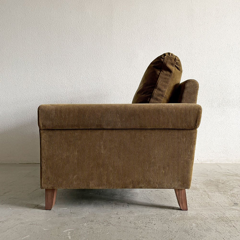 トラックファニチャー TRUCK FURNITURE FKソファ FK SOFA 1.5シーター F-21 グリーンコーデュロイ ウォールナット無垢材 定価￥315,700- 〓