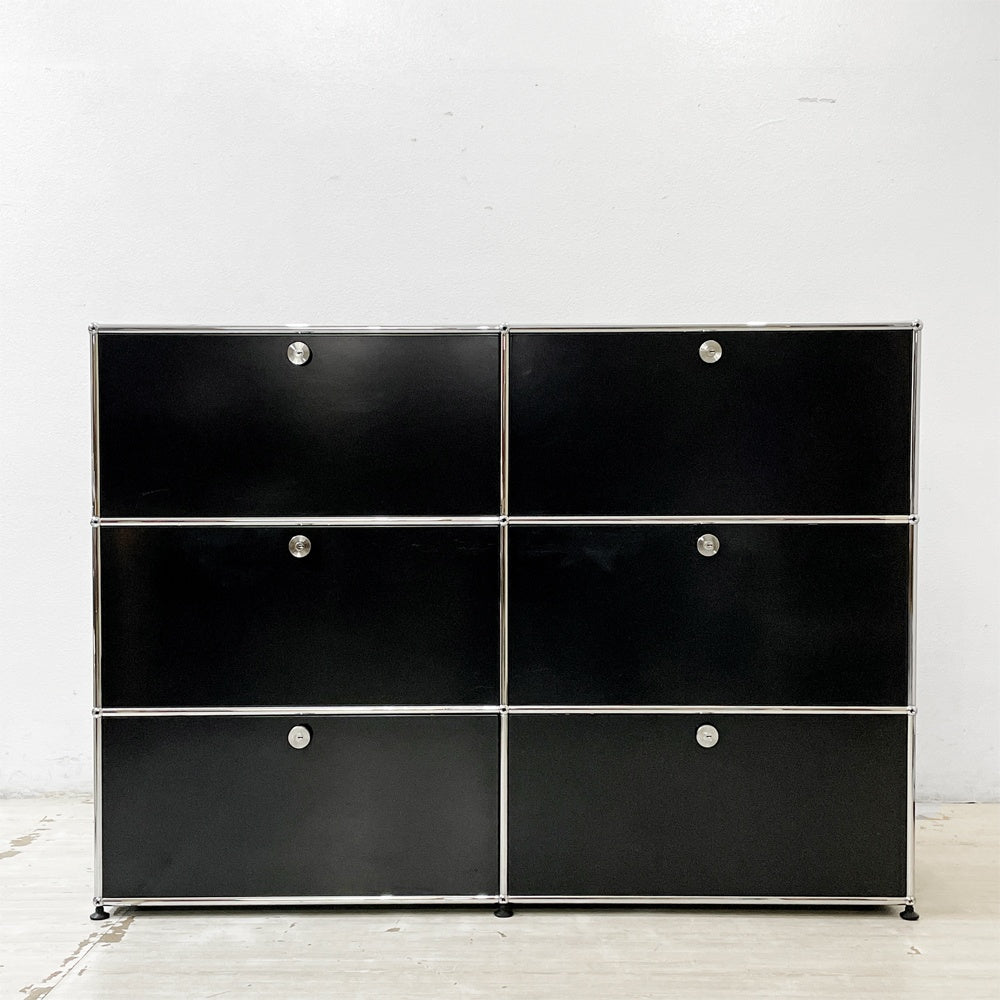 ユーエスエムハラー USMハラー USM Haller モジュラーファニチャー キャビネット シェルフ 2列3段 ドロップダウンドア×4 ドロワー×2 グラファイトブラック ●