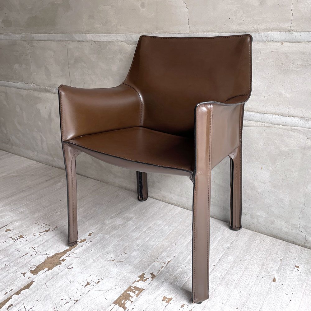 カッシーナ Cassina キャブアームチェア 413 CAB ダイニングチェア レザー 本革 マリオ・ベリーニ イタリアモダン 定価￥594,000- ♪