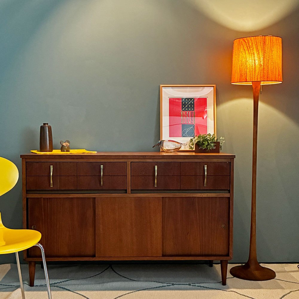 トラックファニチャー TRUCK FURNITURE フロアランプ FLOOR LAMP F-WN1 ウォールナット材ベース × チーク材シェード 定価￥123,200- ◎
