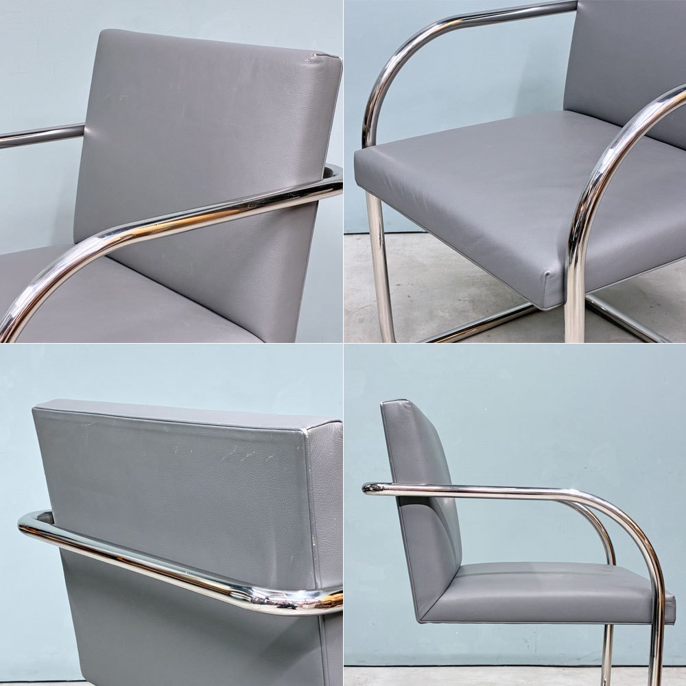 ノル knoll ブルーノ アームチェア チューブラー Brno Arm Chair Tubular ミースファンデルローエ カンチレバー グレー 合成皮革張り ◎