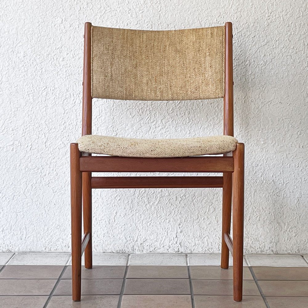 北欧ビンテージ Vintage チーク無垢材 ダイニングチェア ファブリック ベージュ系 ミッドセンチュリー A ◇