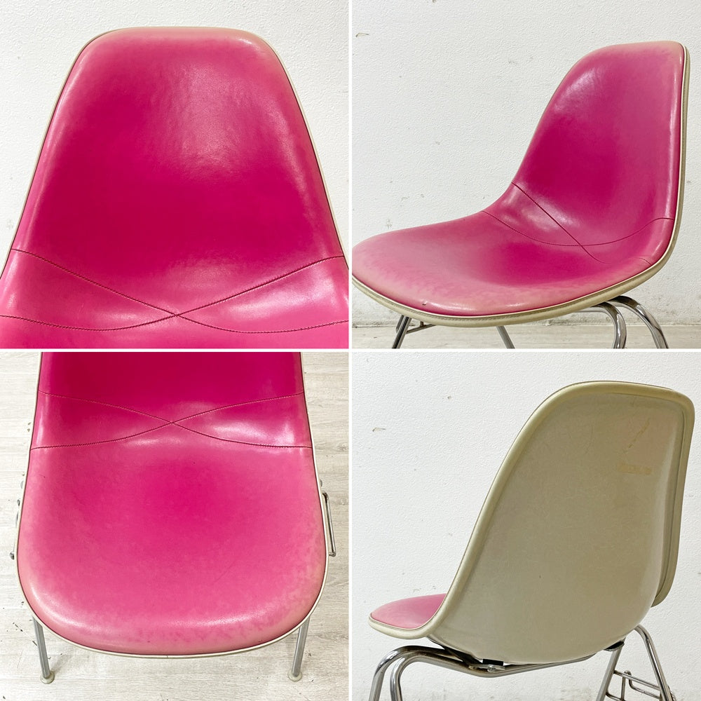 ハーマンミラー Herman Miller サイドシェルチェア サード 3rdビンテージ PVCレザー FRP製 スタッキングベース イームズ D ●