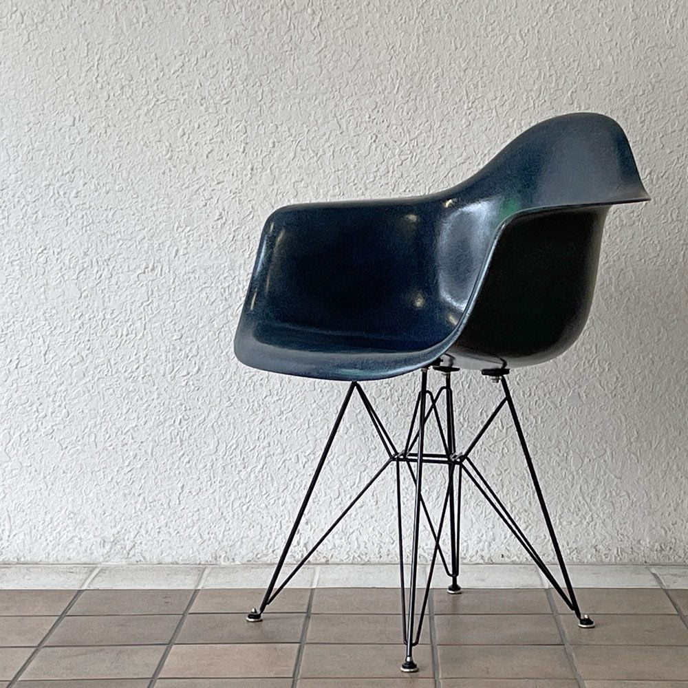 ハーマンミラー Herman Miller アームシェルチェア セカンド 2nd ビンテージ FRP製 ネイビー エッフェルベース C&R イームズ ミッドセンチュリー ◇