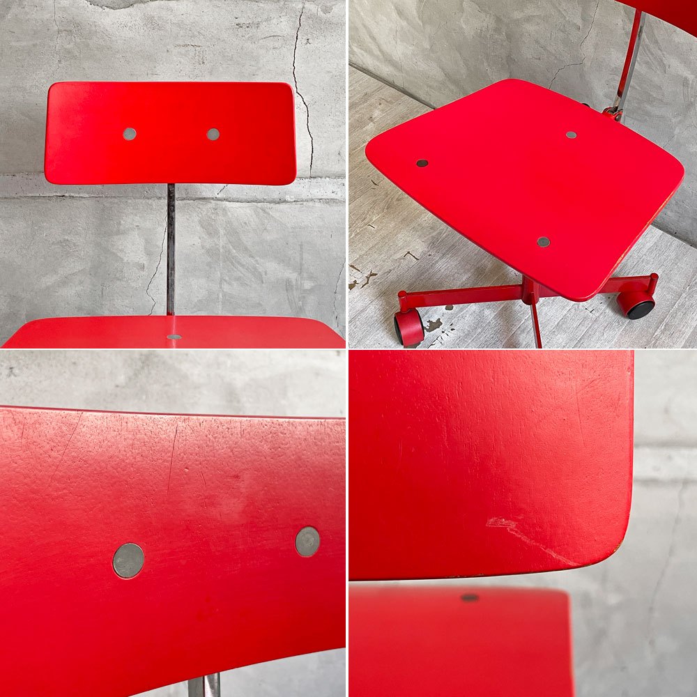 Kettel&Villadsen ケヴィチェア KEVI デスクチェア レッド ミニサイズ 旧4本脚 キャスターベース アナログ昇降 ヨルゲン・ラスムセン デンマークビンテージ  ♪