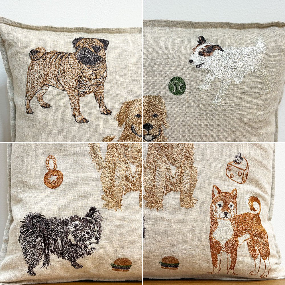 コーラルアンドタスク Coral & Tusk Dogs and Toys 30×30cm クッション リネン カバーリング 刺繍 ●
