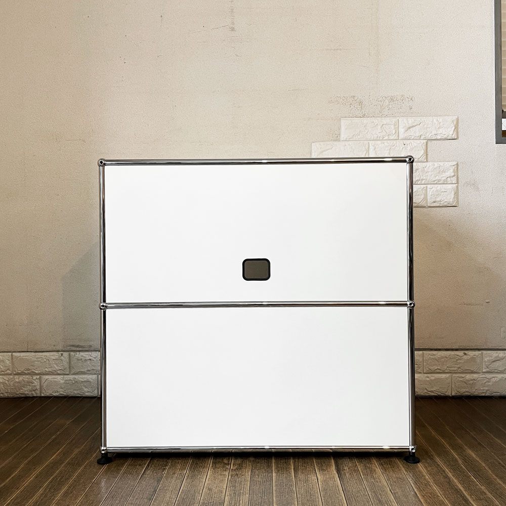 ユーエスエムハラー USM Haller モジュラーファニチャー ハラーシステム キャビネット 1列2段 ピュアホワイト エクステンションドア×1 スイス 参考価格約18万円 ◎