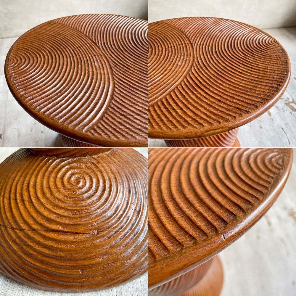 ヨーガンレール ババグーリ Jurgen Lehl Babaghuri チーク無垢材 スツール Stool ラウンド うずまき柄 ハンドメイド 一木造り プリミティブ 希少 ♪