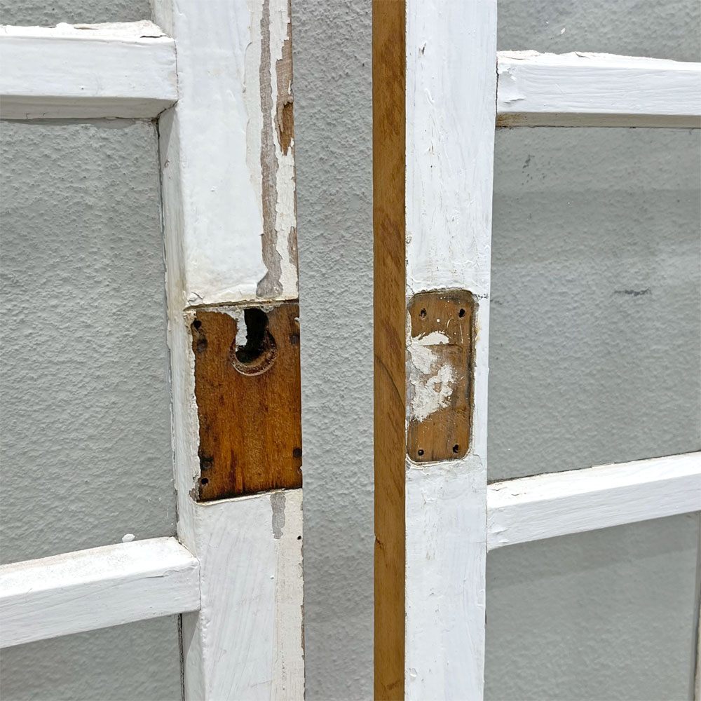 フランスアンティーク 格子窓枠 木枠×ガラス 2枚組 建材 建具 ビンテージ 〓