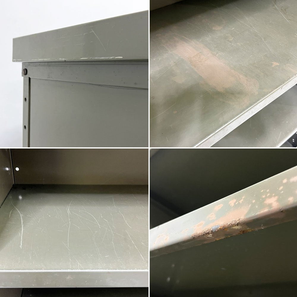 ビンテージ Vintage スチールシェルフ 3段 カーキ サイドボード オープンシェルフ シューズラック インダストリアル ●