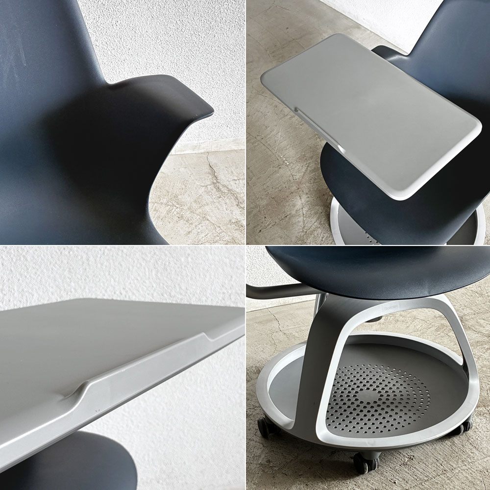 スチールケース Steelcase ノード node ミーティングチェア オフィスチェア ネイビー 可動式サイドテーブル＆キャスター付 B 〓