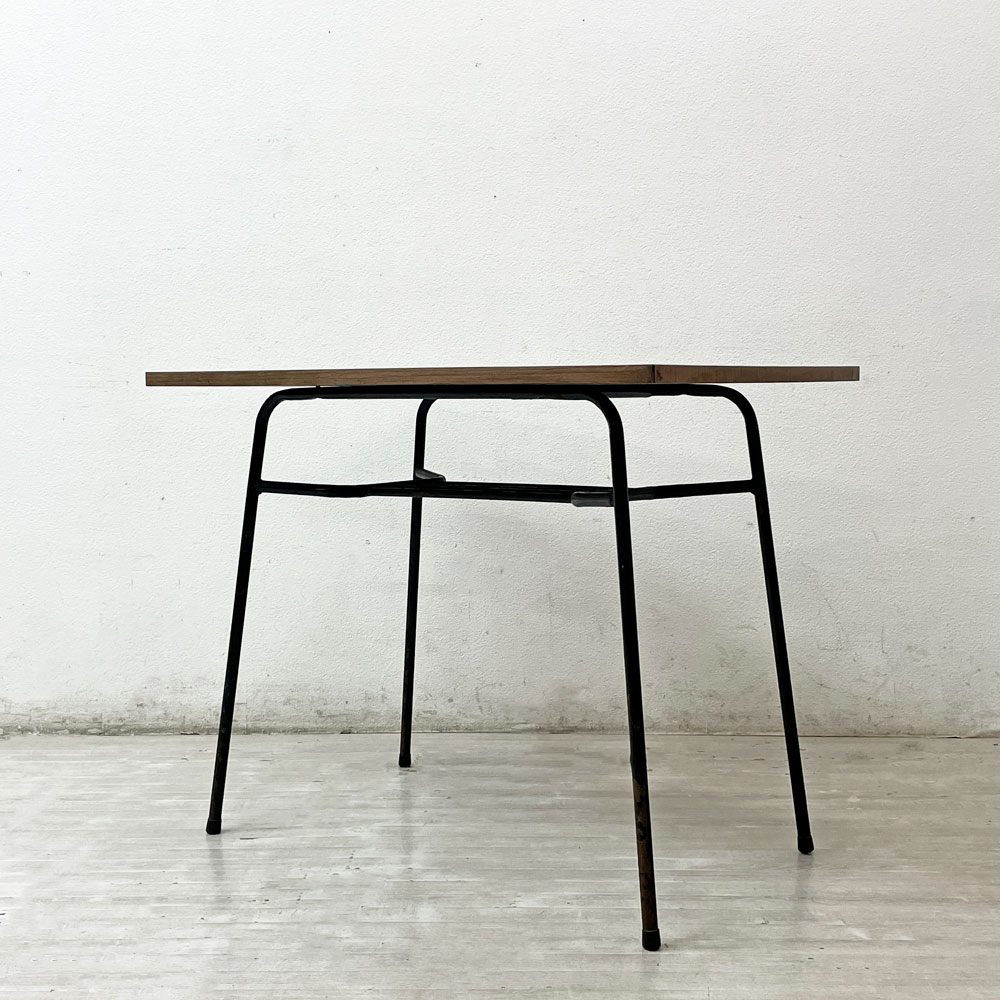 ジャパンビンテージ Japan Vintage 日本の古いサイドテーブル デコラトップ 鉄脚 昭和レトロ W90cm ●