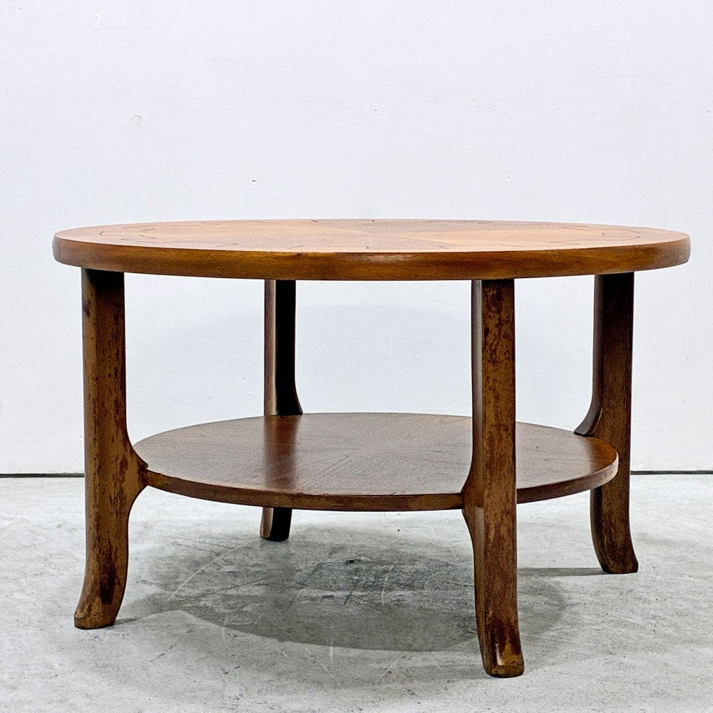 ネイサンファニチャー NATHAN Furniture チーク材 ラウンド コーヒーテーブル センターテーブル コグ 歯車模様 英国ビンテージ ●