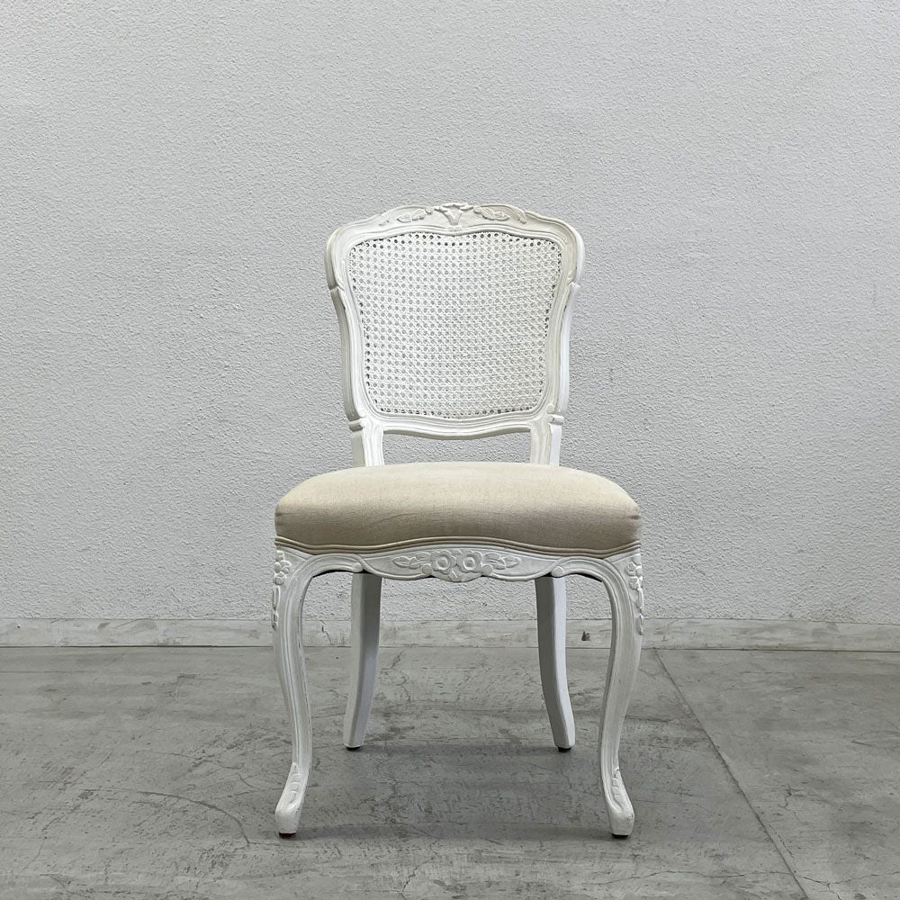 サラグレース Sarah Grace SGD デビュー ダイニングチェア DEBUT DINING CHAIR CHARM BD WHITE&NATURAL LINEN ラタンバック アンティーク風 オーク材 参考価格約55,000円A〓