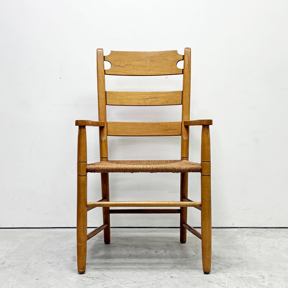 イーセンアーレン ETHAN ALLEN ラダーバック アームチェア ダイニングチェア ハイバックチェア ラッシ編み クラシカルデザイン ●