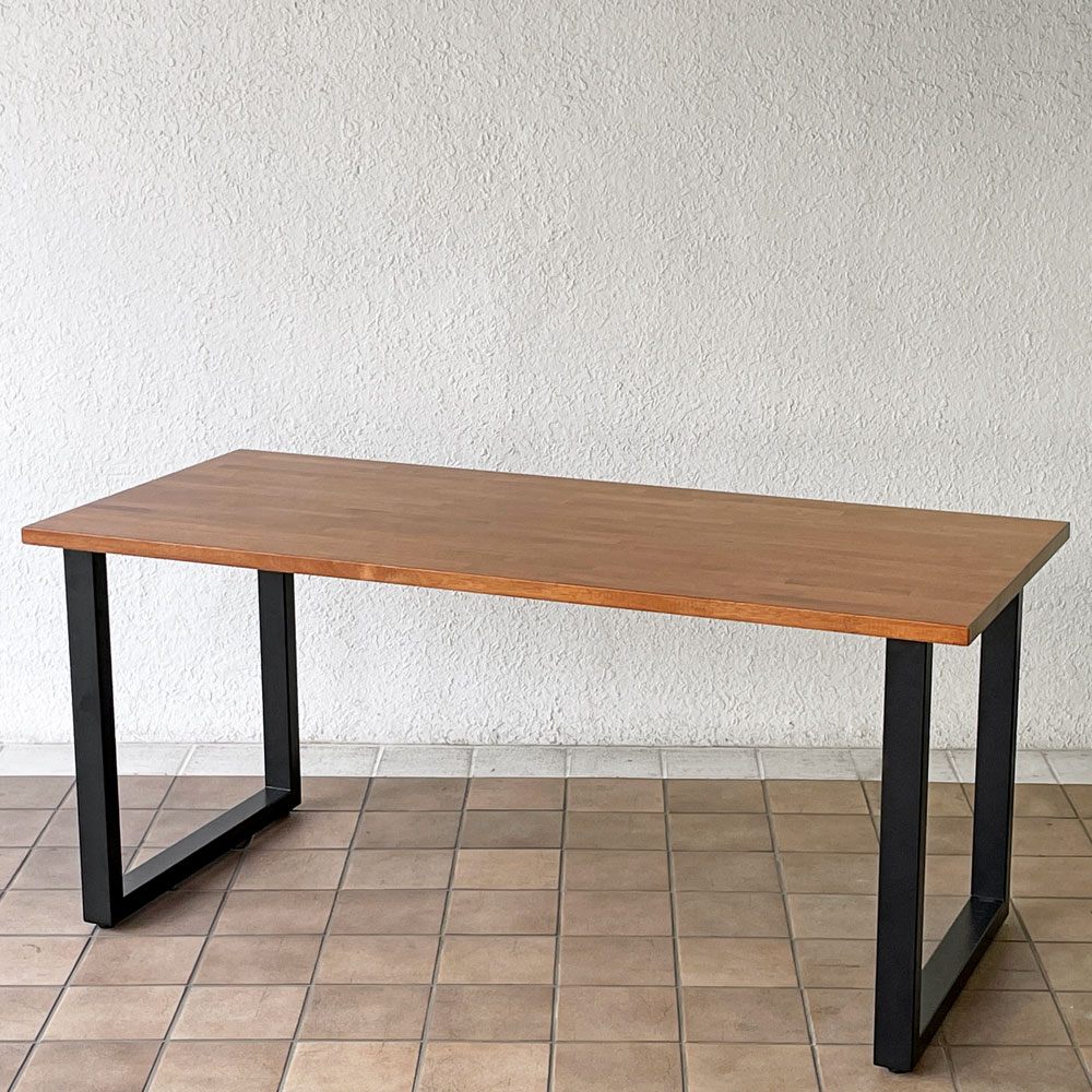 かなでもの KANADEMONO ザ・テーブル THE TABLE デスク ラバーウッド材 チークブラウン スチール脚 スクエア W160cm ◇