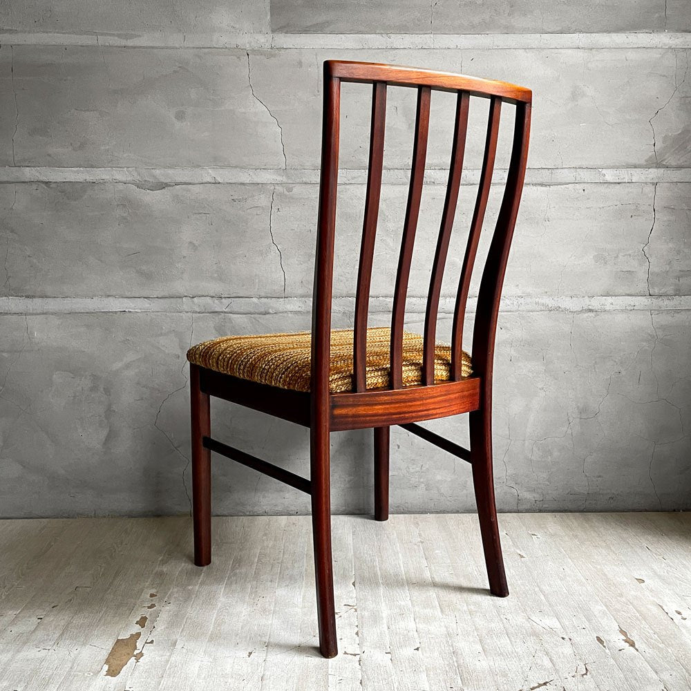 マッキントッシュ A.H.McINTOSH サイドチェア ダイニングチェア 4スラット ウッドフレーム ファブリックシート マホガニー材 UKビンテージ Vintage 英国家具 座面張替済  B ♪