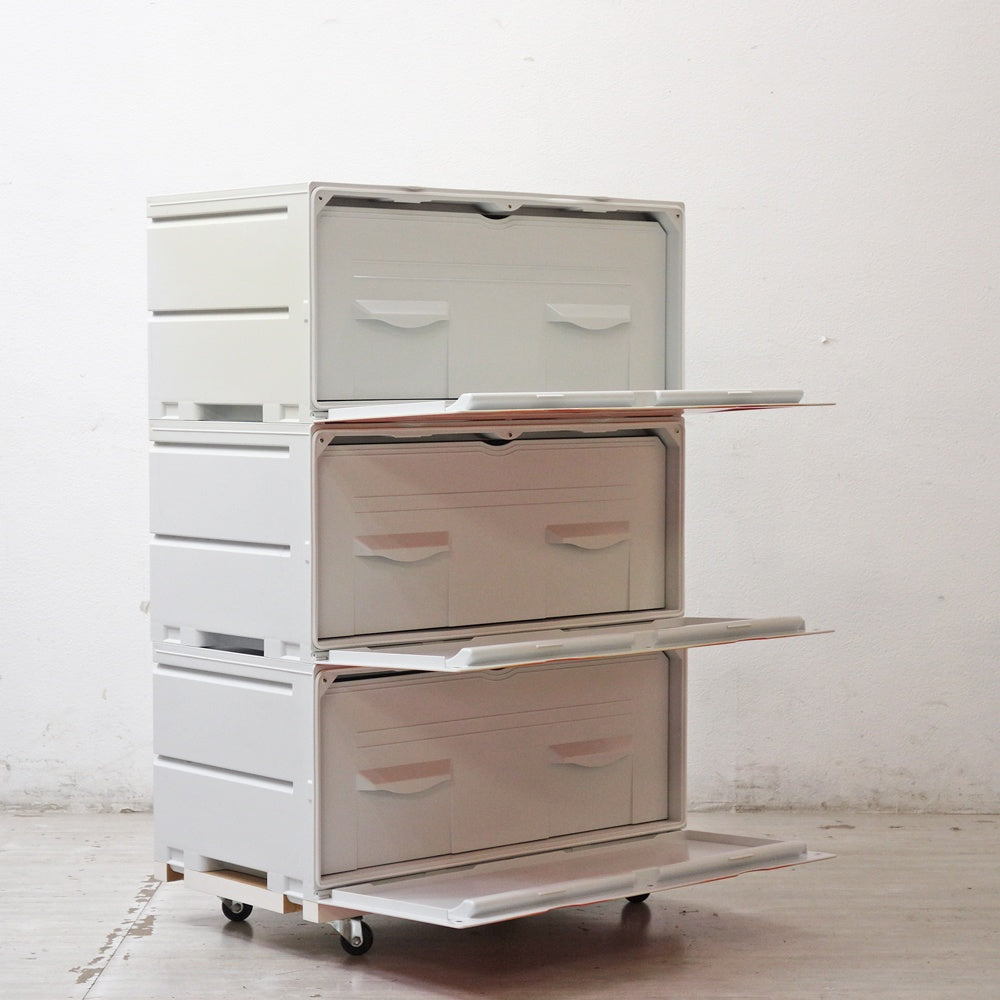 タッパーウェア Tupperware スーパーチェスト ワイド Super chest Wide 引出1段 オレンジ 3段セット 専用カート付 ●