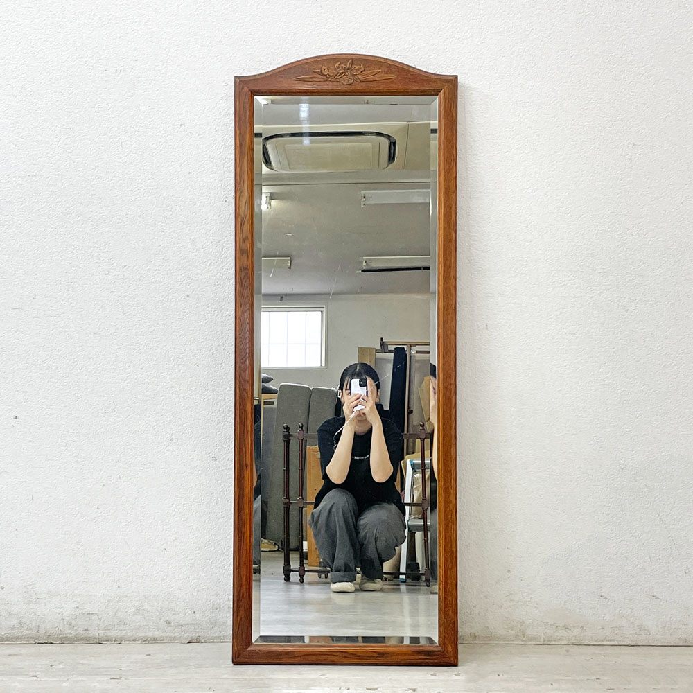 ビンテージ Vintage ミラー 全身鏡 姿見 オーク材 クラシカルデザイン H123cm ●