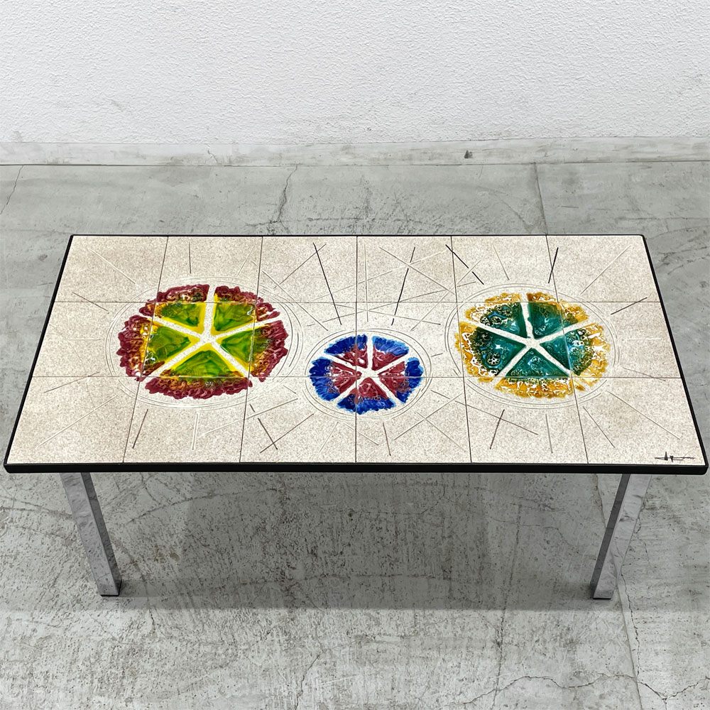 ベルギー ビンテージ Belgium Vintage セラミック タイルトップ コーヒーテーブル  Tile Top Coffee Table 60's-70's 〓