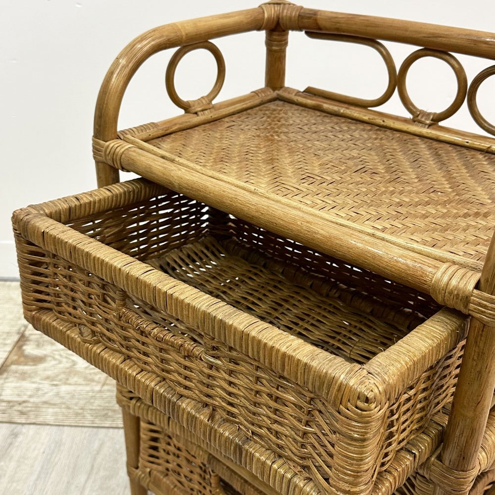 ジャパンビンテージ Japan Vintage ラタン 3段チェスト 籐家具 昭和レトロ 現状品 ●