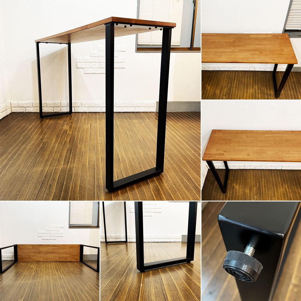 かなでもの KANADEMONO ザ・テーブル THE TABLE スタンディングデスク ラバーウッド材 ブラウン × ブラックスチール脚 トラペゾイド W180xH100cm ◎