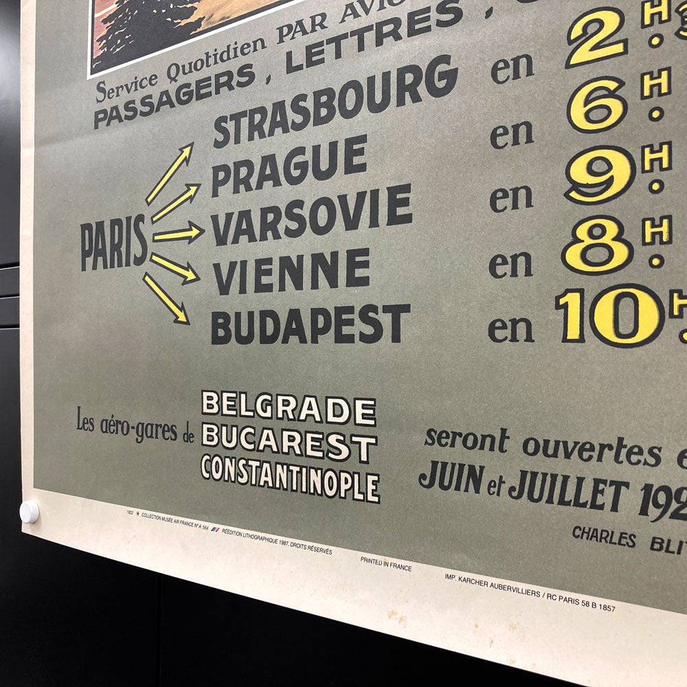 フランス＝ルーマニア航空サービス Compagnie Franco-Roumaine de Navigation Aerienne 公式リトグラフ 1987年 再版品 62×100cm 〓