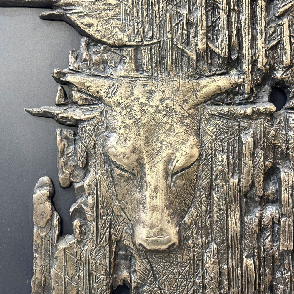 西村忠 ブロンズレリーフ 『静夜』 額装品 彫刻 金属造形 壁掛けインテリア ●