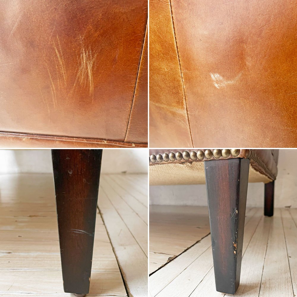 UKビンテージ チェスターフィールド 2シーターソファ ラブソファ 本革 鋲打ち スタッズ 英国家具 ★