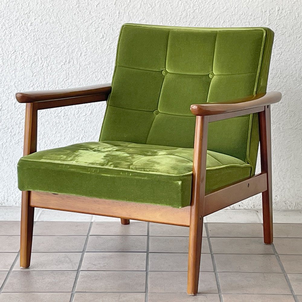 カリモク60 Karimoku60 Kチェア 1シーター ソファ モケットグリーン レトロモダン ミッドセンチュリーデザイン 現状品 ◇