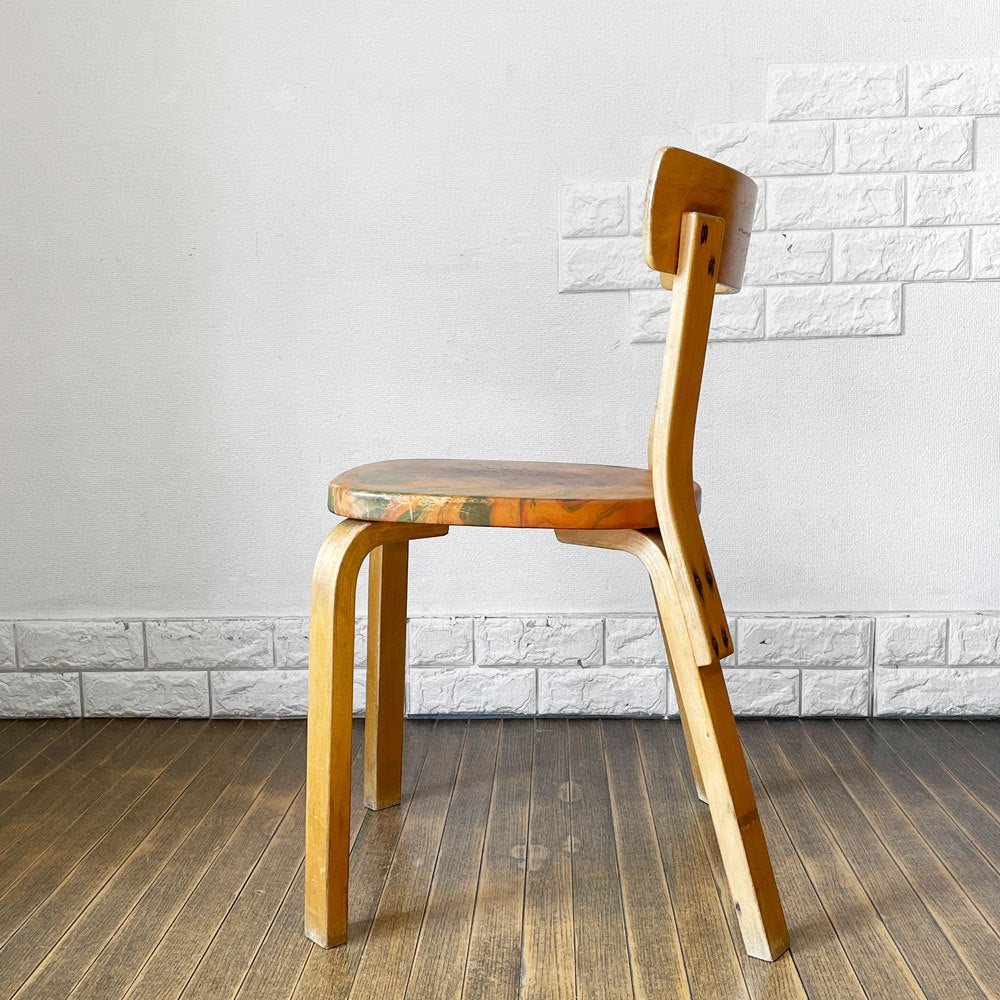 アルテック artek チェア69 ダイニングチェア レザーシート マーブルパターン 60～70`s ビンテージ アルヴァ・アアルト 北欧家具 フィンランド 希少 ◎