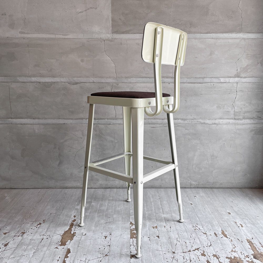 ダルトン DULTON スタンダードバーチェア Standard bar chair ハイチェア アイボリー スチール×ファブリック USビンテージスタイル 座面張替え済 参考定価¥28,600- A ♪