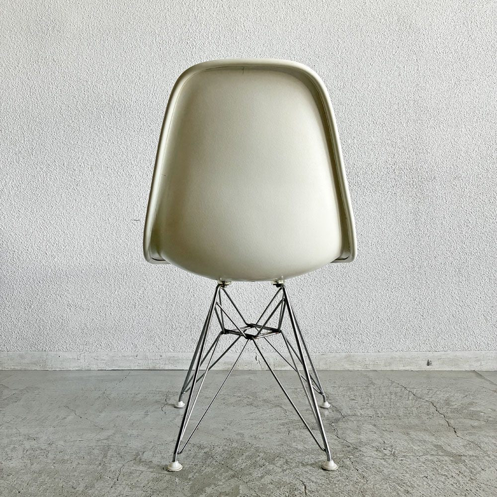ハーマンミラー Herman Miller サイドシェルチェア FRP製 3rdビンテージ パーチメントシェル PVCレザー ホワイト系 エッフェルベース ロータイプ C&R イームズ ミッドセンチュリー 〓