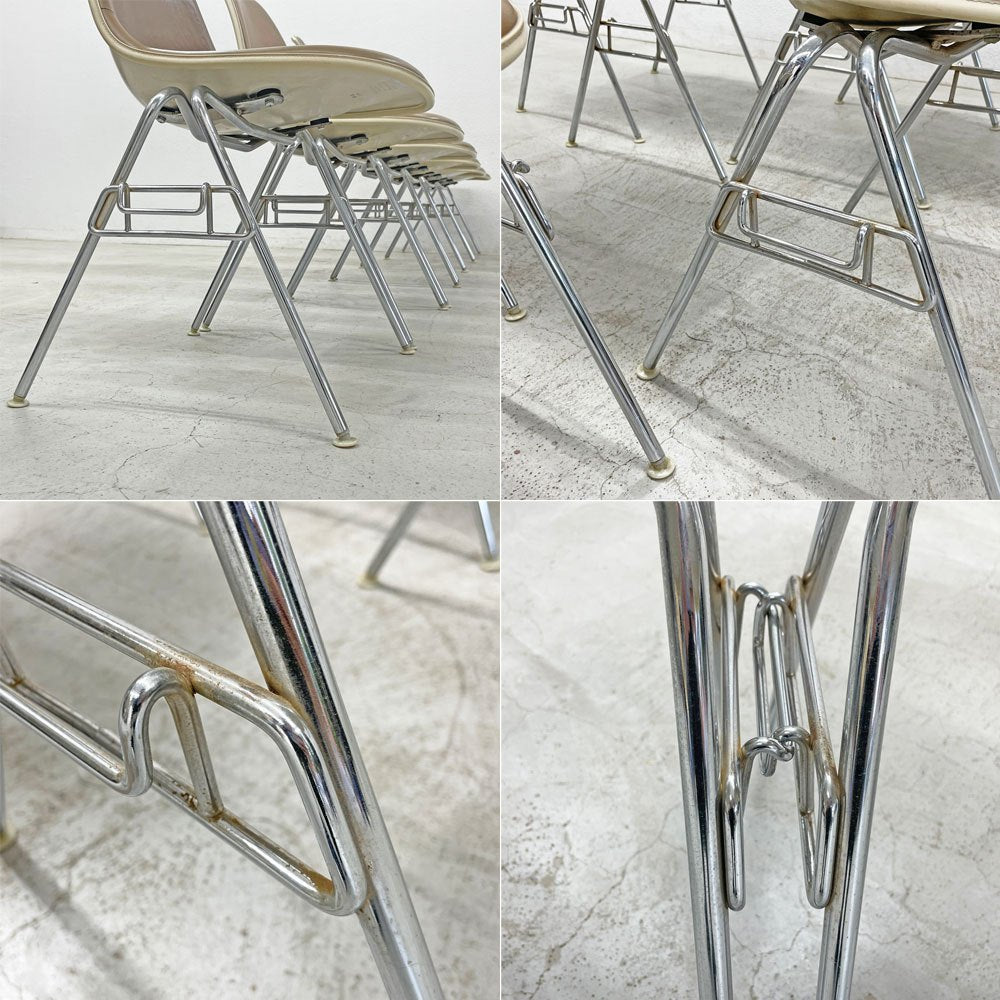 ハーマンミラー Herman Miller ビンテージ サイドシェルチェア 台車付6脚セット サード 3rd FRP PVCレザー スタッキングベース イームズ 〓