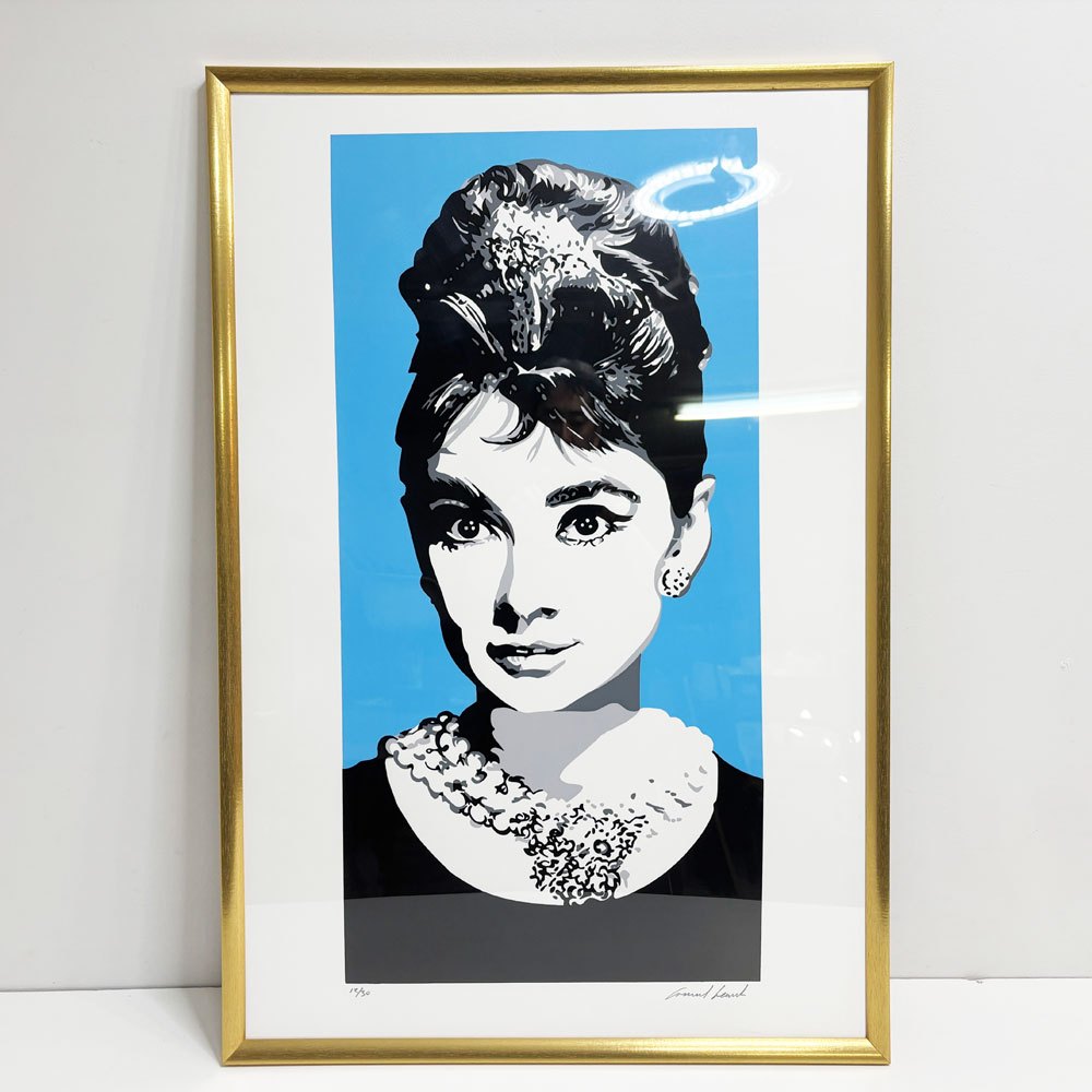 コンラッドリーチ CONRAD LEACH オードリー・ヘップバーン Audrey Hepburn シルクスクリーン アートフレーム ポスター ポップアート 12/30 希少 40×81cm(スクリーンサイズ) 額装品 ブルー ●