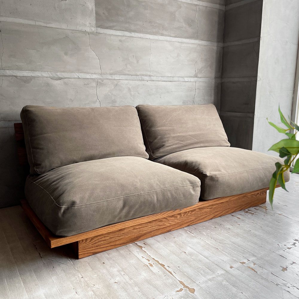 モモナチュラル MOMO Natural クラウドローソファ CLOUD LOW SOFA 2Pソファ 2人掛け オーク材 帆布 ベージュ 参考定価￥154,000- ♪